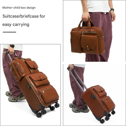 Premium Leather Trolley Suitcase Set