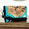 Women western tooled leather wristlet clutch