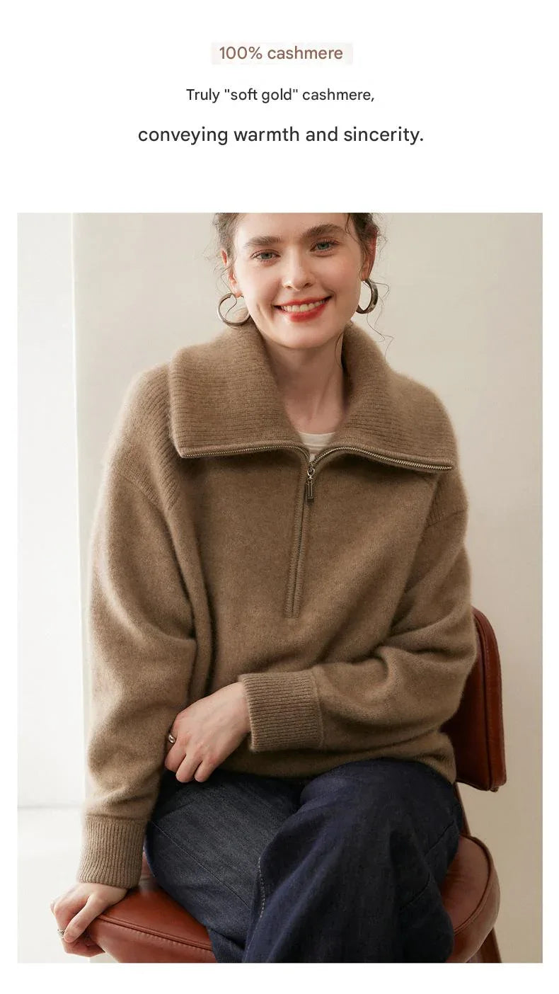 Women’s Half-Zip Cashmere Polo Collar Sweater