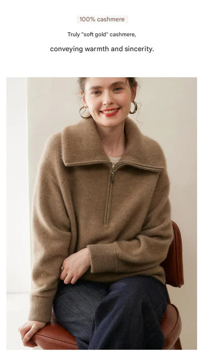 Women’s Half-Zip Cashmere Polo Collar Sweater