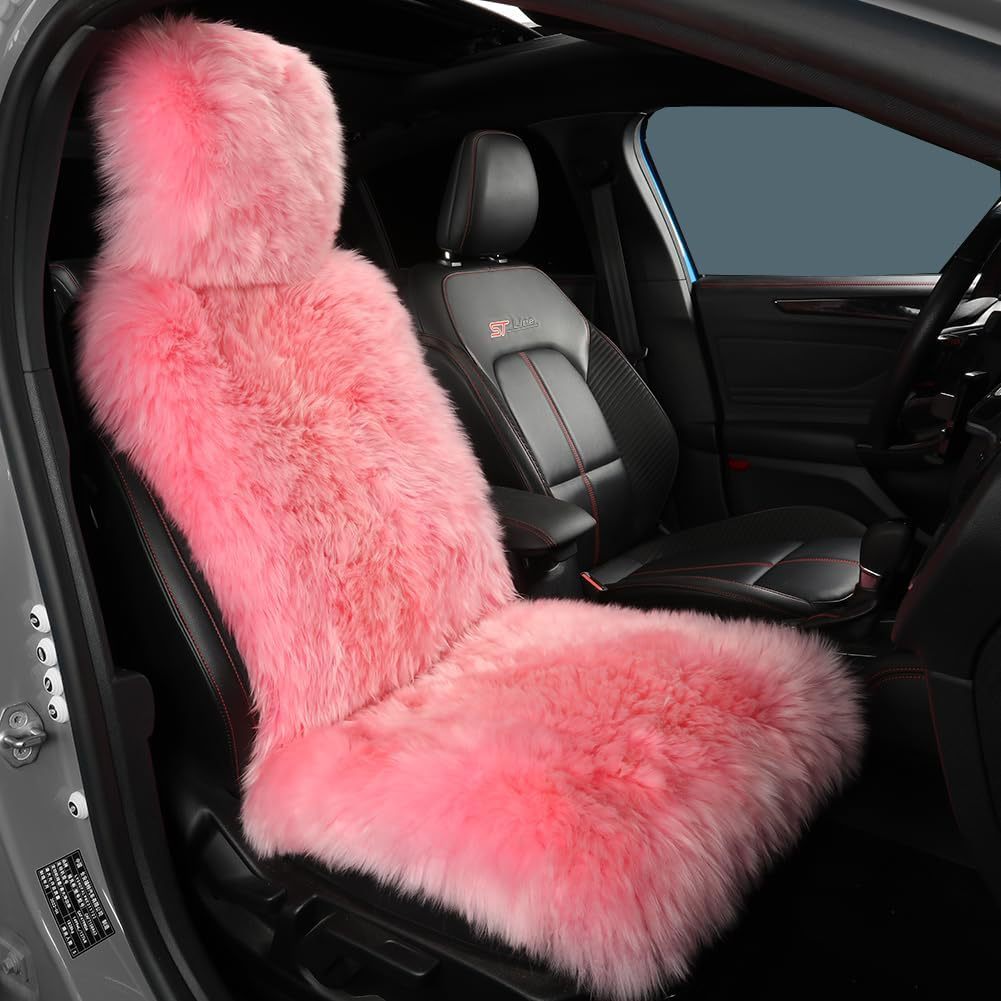 Long Hair Sheepskin Car Seat Cover with Plush Wool Backrest 1