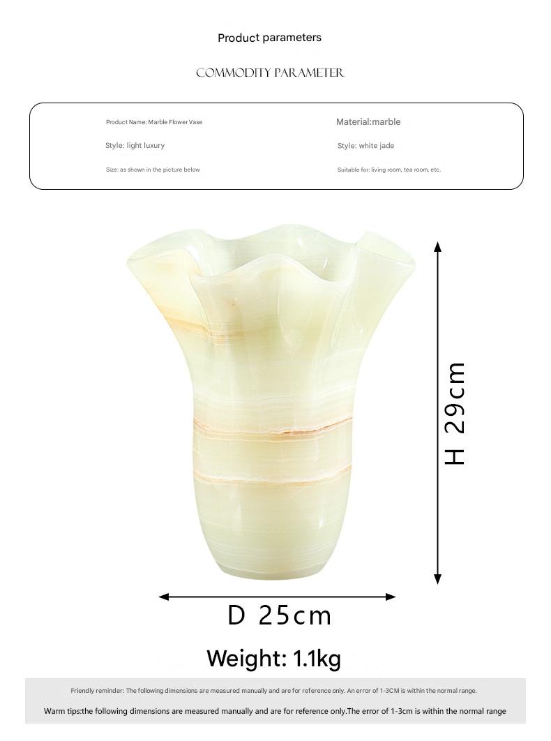 Natural White Jade Marble Flower Vase Hand-Carved