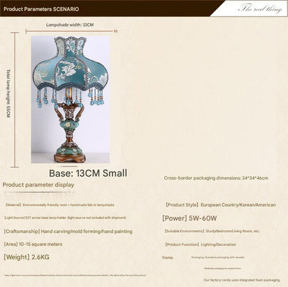 European retro bedside table lamp with fabric shade