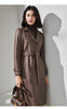 Women Brown Sheepskin Leather Trench Coat with Tie Waist