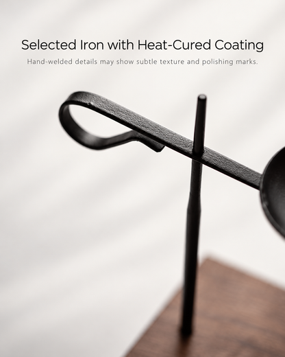 Black Wrought Iron Tea Light Candle Holder with Wooden Base
