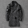 Men mid length leather trench coat jacket