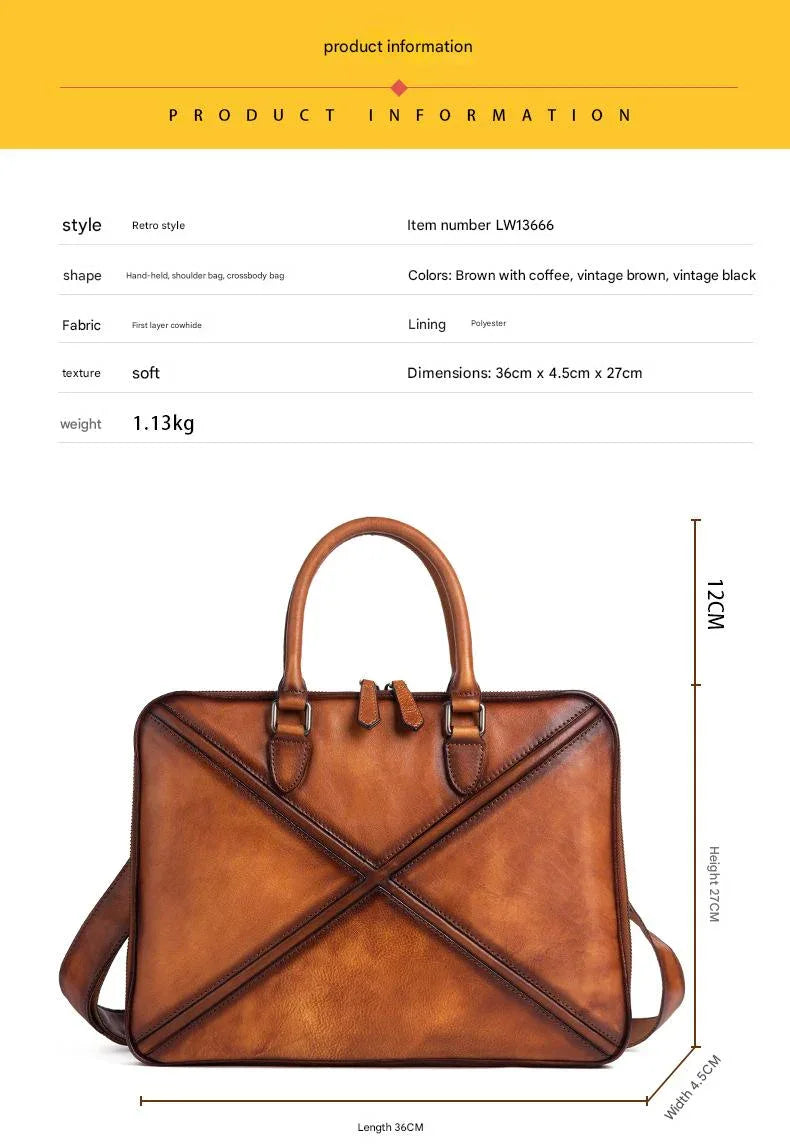 Vintage leather messenger bag for men office travel