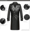 Men long cowhide leather trench coat