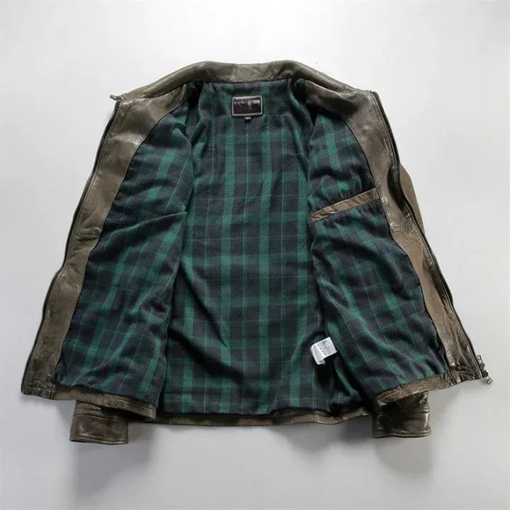 Men Leather Jacket Double Zip Bomber