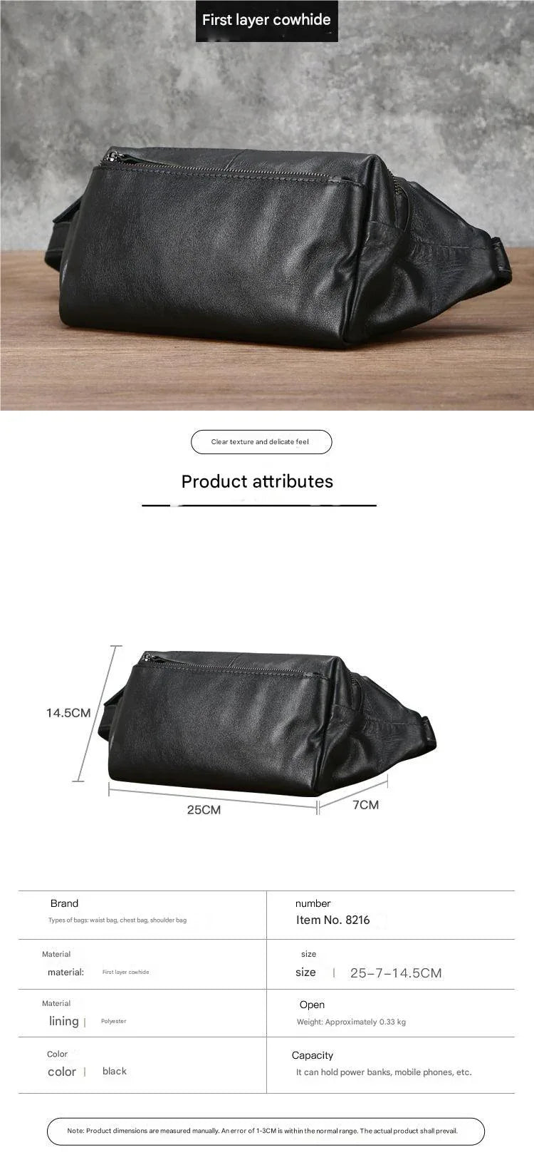 Men’s Top-Grain Leather Crossbody Waist Bag