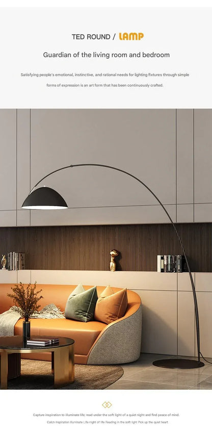 Modern black arching floor lamp with adjustable span