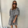 Leopard print puff sleeve a line dress