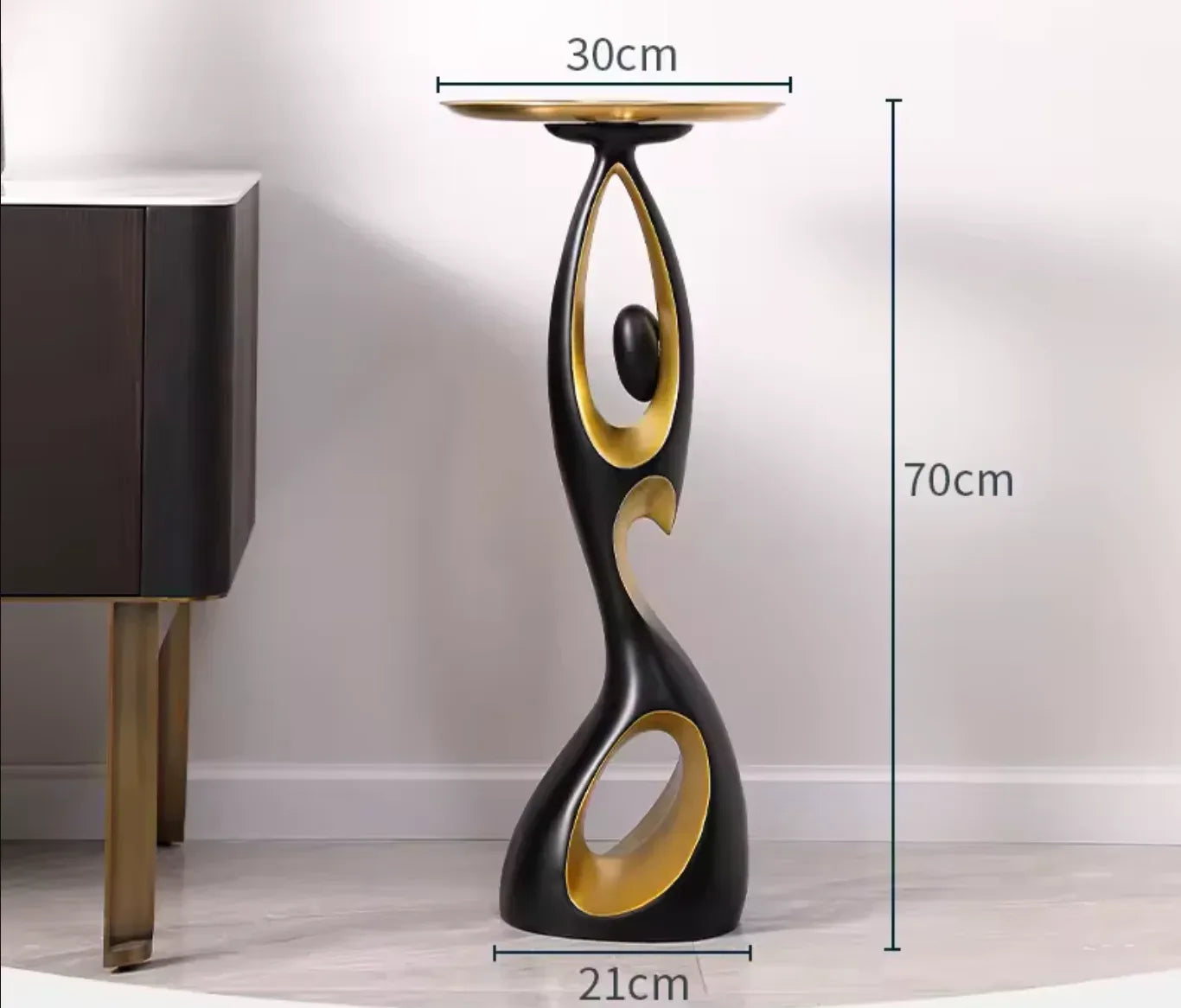 Black and Gold Moon Floor Lamp Sculptural Resin Light Black With Tray