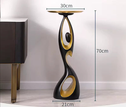 Black and Gold Moon Floor Lamp Sculptural Resin Light Black With Tray