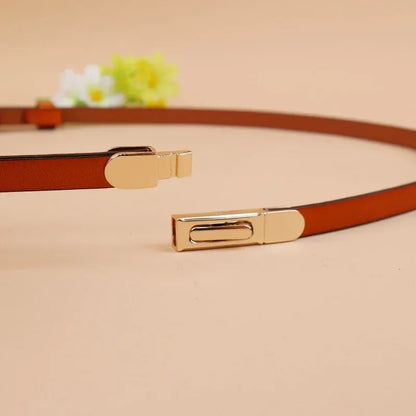 Women’s Skinny Leather Waist Belt with Gold Clasp