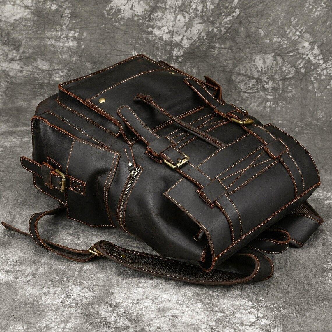 Vintage Dark Brown Leather Backpack