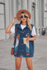 Aztec Pattern Blue Denim Vest Women’s Loose Fit With Collar