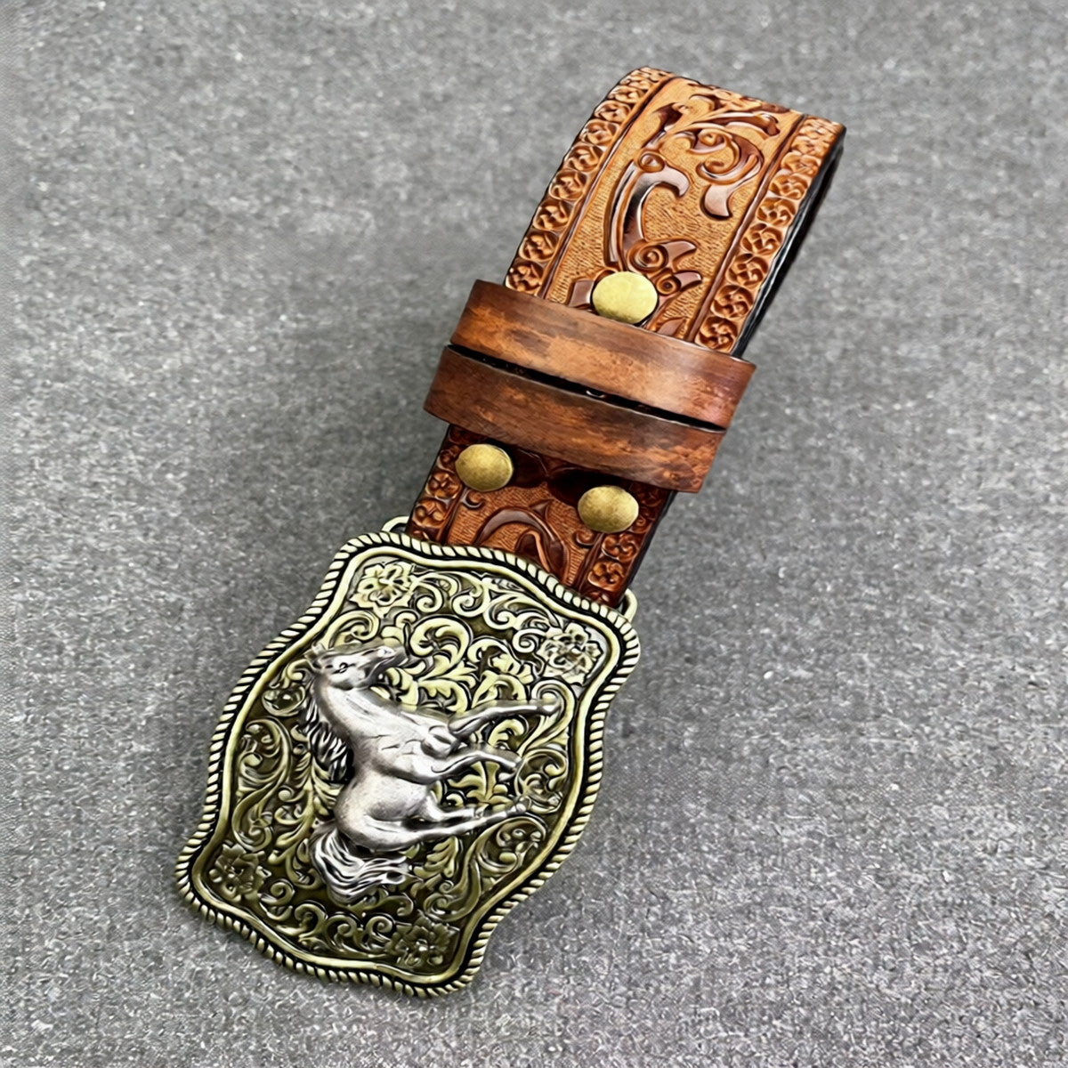 Men’s Western Cowboy Leather Belt with Horse Buckle