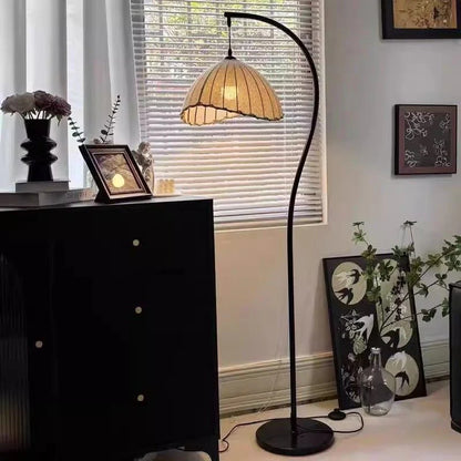 Vintage arc fabric shade floor lamp