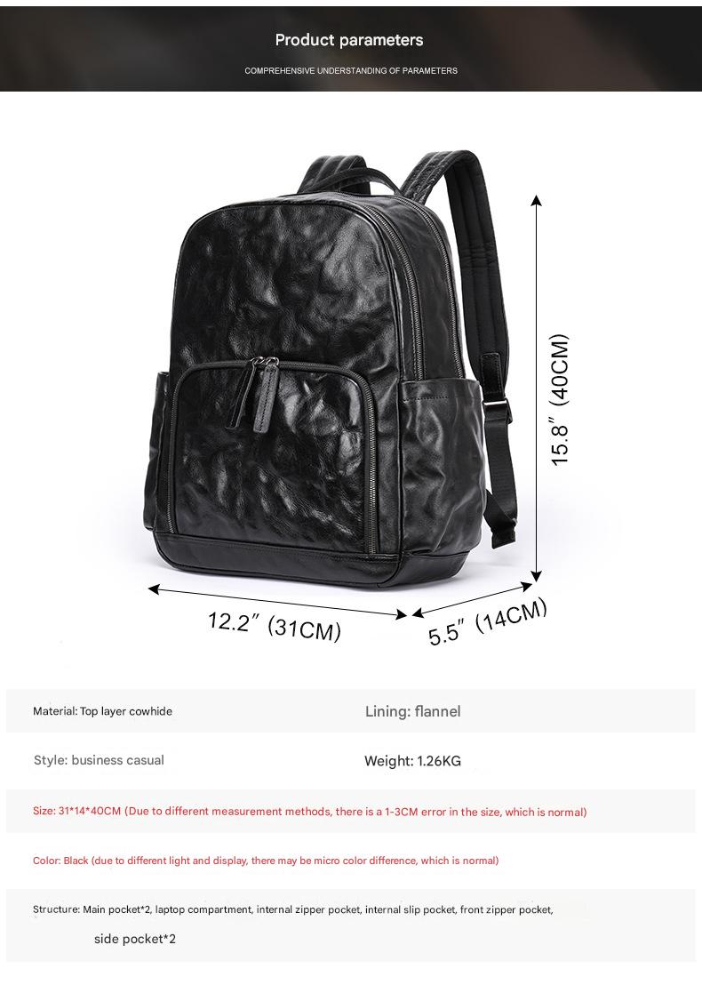 Genuine Black Leather Men’s Backpack with Trolley Sleeve
