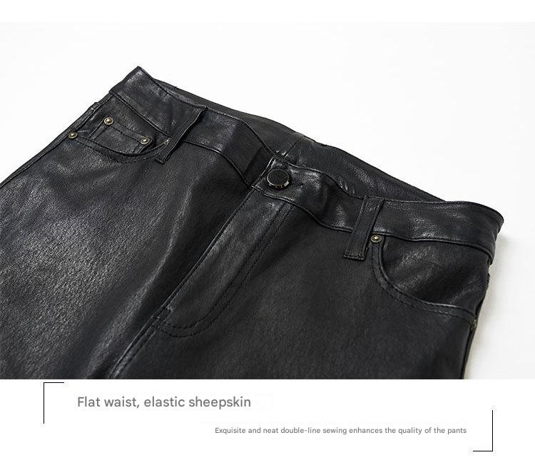 Women’s Leather Capri Pants Cropped Flared with Tassel Hem