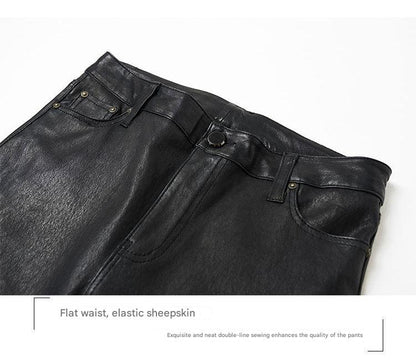 Women’s Leather Capri Pants Cropped Flared with Tassel Hem
