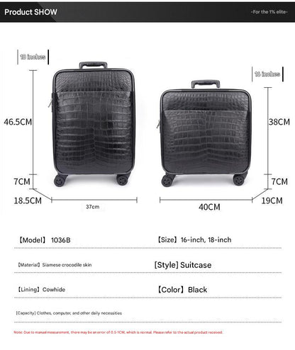 Premium Real Crocodile Leather Trolley Suitcase for Men