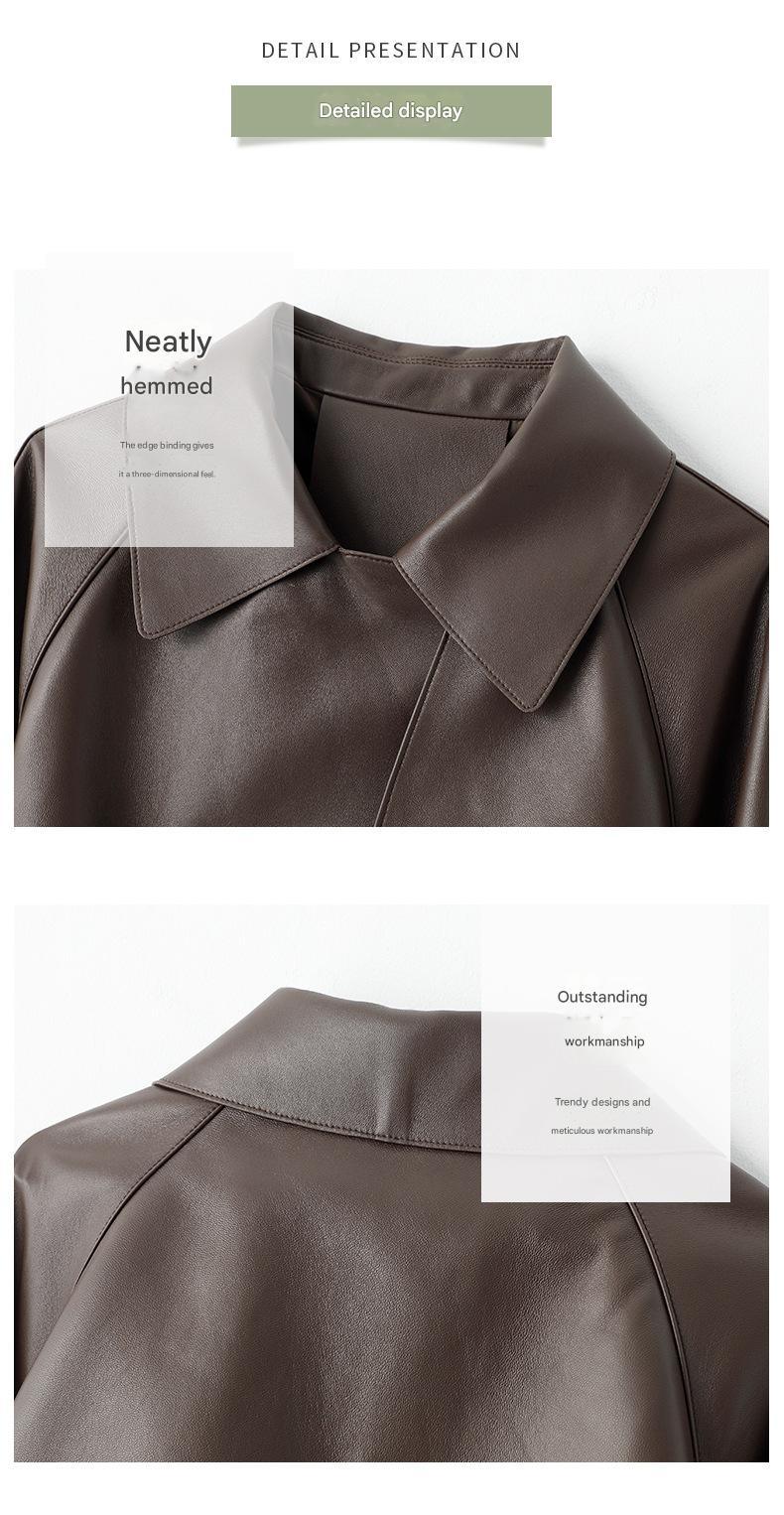 Women genuine leather long trench coat