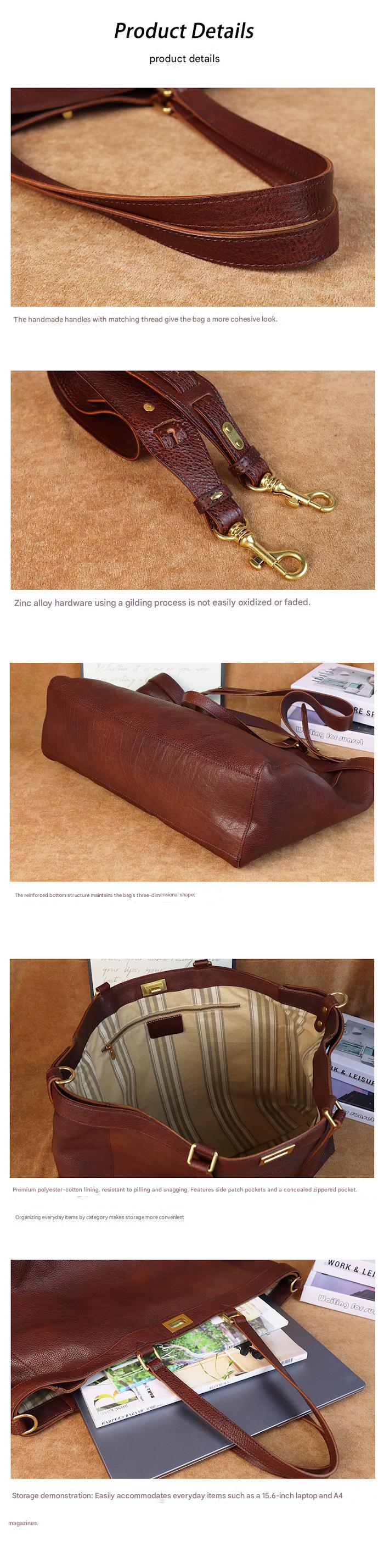Large leather travel tote bag