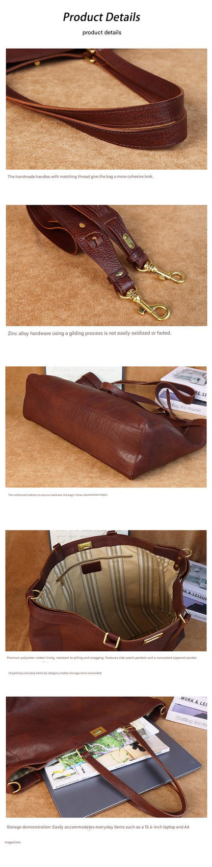 Large leather travel tote bag