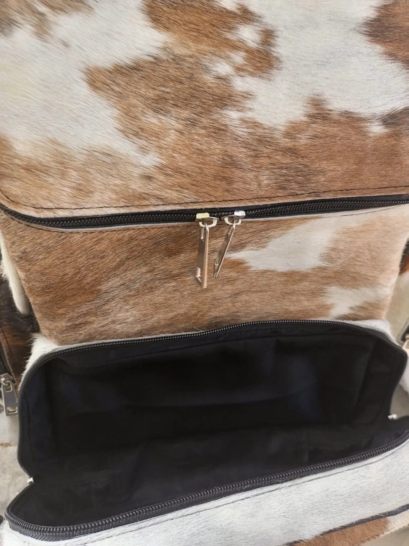 Cowhide Diaper Backpack Brown White