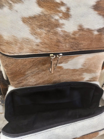 Cowhide Diaper Backpack Brown White