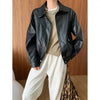 Baggy leather jacket for women with black oversized fit