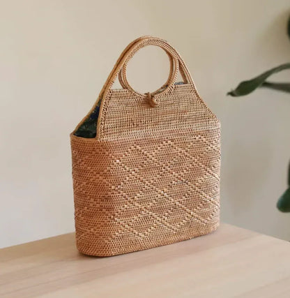 Bali Natural Rattan Tote Handbag With Oval Handle