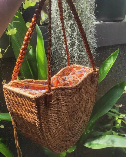 Authentic Bali Rattan Handbag With Braided Handles