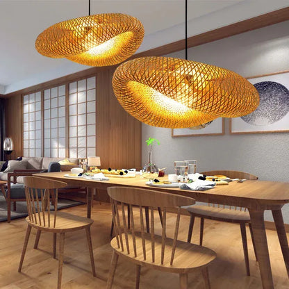 Bamboo Pendant Modern Rattan Chandelier Woven Oval