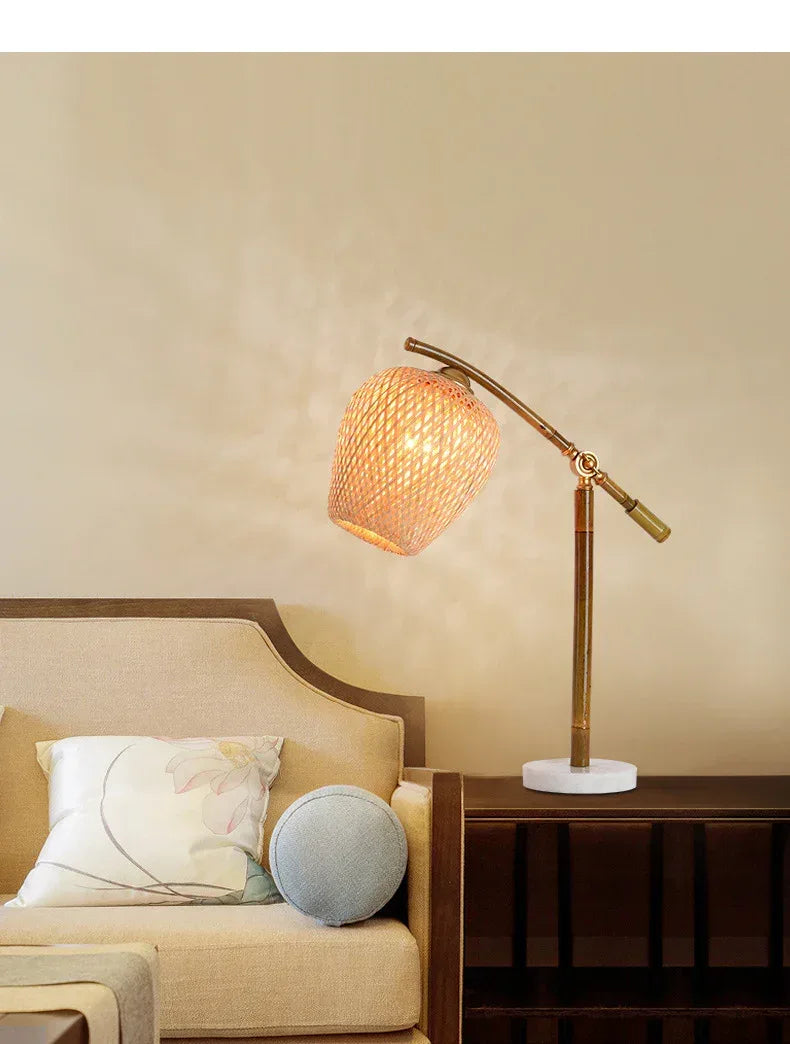 Bamboo Rattan Nordic Table Lamp With Woven Shade