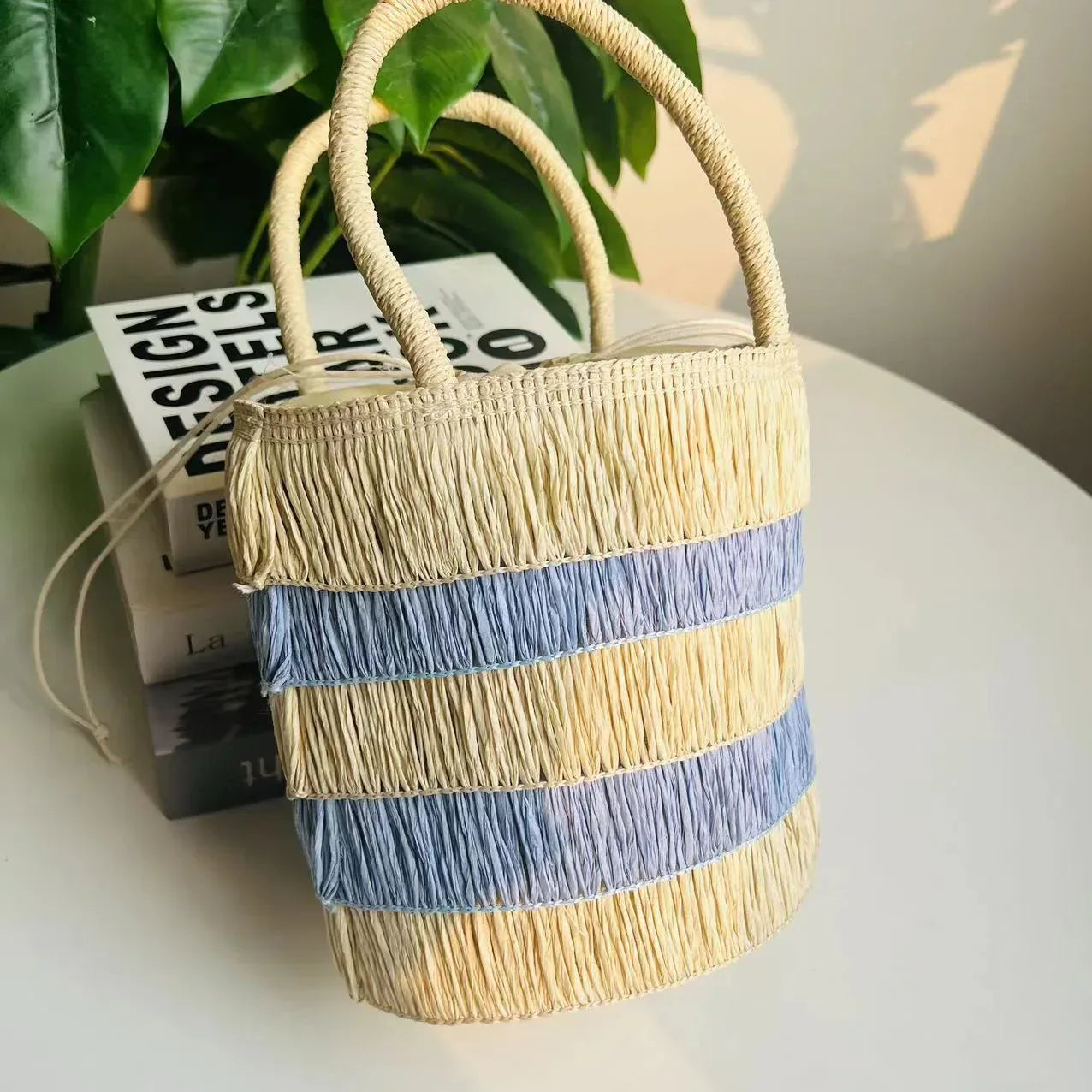 Beach Handbag Straw Purse Stylish Trending Drawstring