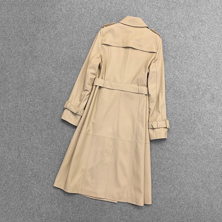 Double Breasted Leather Trench Coat Women with Belt