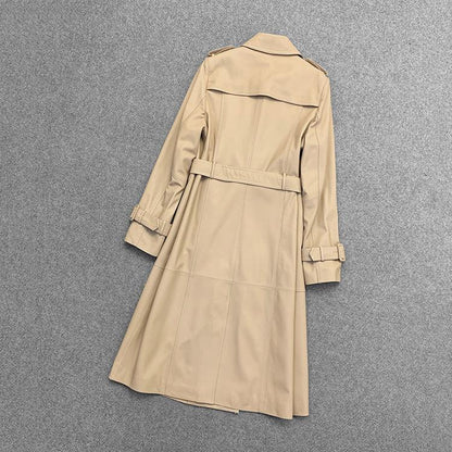 Double Breasted Leather Trench Coat Women with Belt