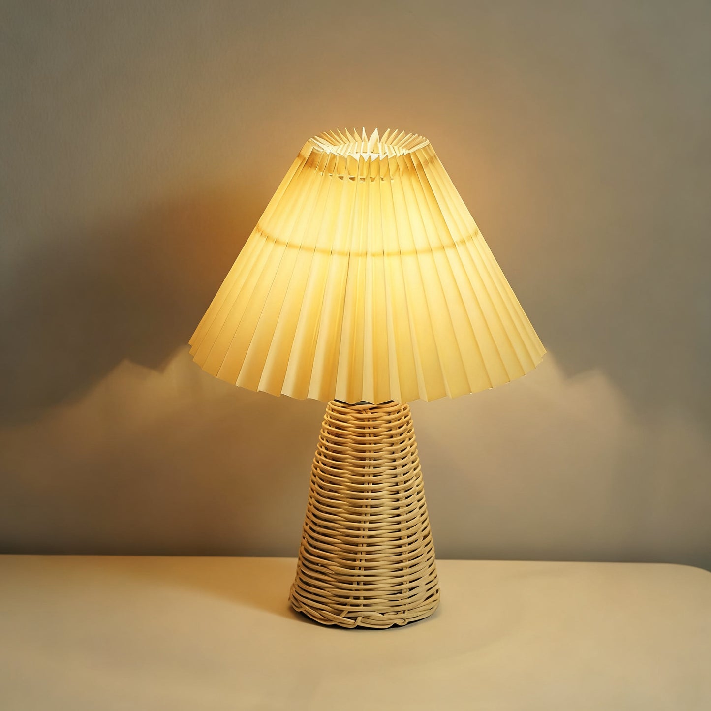 Premium rattan bamboo woven table lamp Beige lampshade conical style