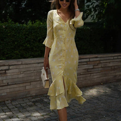 French v-neck floral midi dress for women 1 S