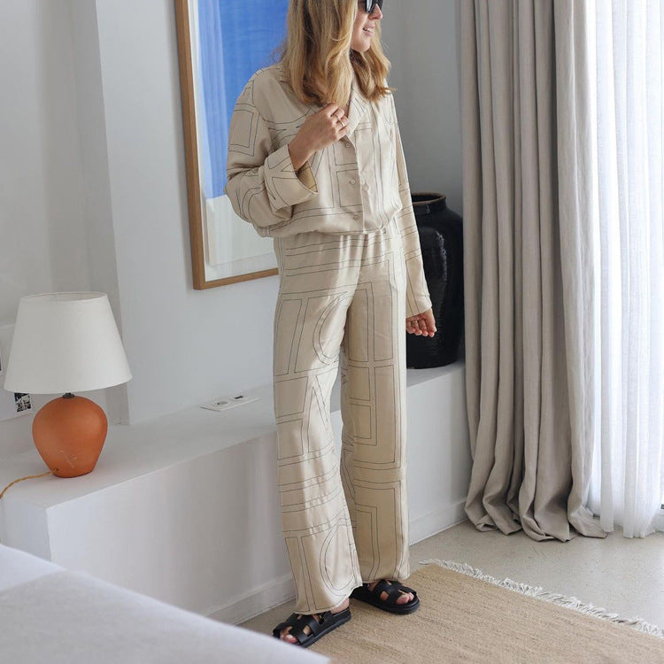 Letter print satin wide leg lounge set 2 S