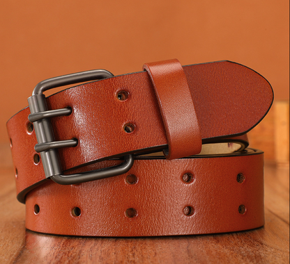 Belt Man Double Needle Cowhide with Two-Prong Buckle