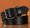 Belt man double needle black belt with dark two-prong buckle