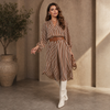 V-neck striped dress with loose belted shirt shape