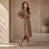 V-neck striped dress with loose belted shirt shape