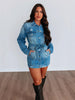 Belted distressed denim jacket dress