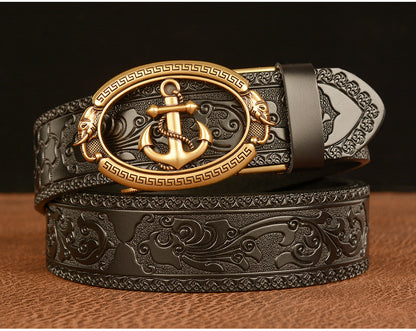 Men Cowhide Anchor Buckle Leather Belt