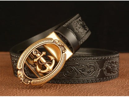 Men Cowhide Anchor Buckle Leather Belt
